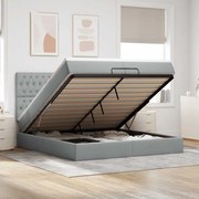 vidaXL Οθωμανικό κρεβάτι με στρώματα &amp; LEDs Ανοιχτό γκρι ύφασμα