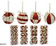 Χριστουγεννιάτικη Μπάλα Κόκκινο 60mm Σετ 10Τμχ Σε 4 Σχέδια