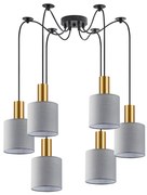SE21-GM-4-BL6-SH2 ADEPT TUBE Gold Matt Pendant Grey Fabric Shade+