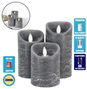 Σετ 3 Διακοσμητικών Κεριών Παραφίνης LED Μπαταρίας & Ασύρματο Χειριστήριο Γκρι 79557 Globostar-79559-Γκρι 79559