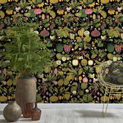 Ταπετσαρία Asian Fruits And Flowers Anthracite WP20314 Green-Black-Pink MindTheGap 52x300cm