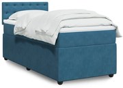 vidaXL Κρεβάτι Boxspring με Στρώμα Μπλε 90x190 εκ. Βελούδινο