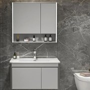 Έπιπλο Μπάνιου Πάγκος Με Νιπτήρα &amp; Καθρέφτη Yvonne 80 9SYVON080GR 78x46x64cm / 80x70cm Grey Ξύλο,Πορσελάνη