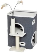 PawHut Δέντρο για γάτες, κορυφαία επιφάνεια ύπνου, διώροφο σπίτι, στύλος από σιζάλ, Γκρι