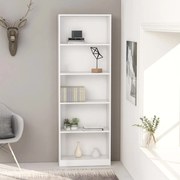 vidaXL Βιβλιοθήκη με 5 Ράφια Λευκή 60 x 24 x 175 εκ. από Μοριοσανίδα