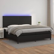 Κρεβάτι Boxspring με Στρώμα &amp; LED Μαύρο 200x200 εκ. Συνθ. Δέρμα - Μαύρο