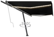 vidaXL Τέντα Αυτόματη με LED &amp; Αισθητήρα Ανέμου Ανθρακί 500x300 εκ.