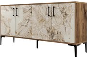 Μπουφές Kiev 845HCT5324 160x35x78cm Marble Effect White-Walnut Μοριοσανίδα, Μέταλλο