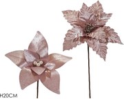 Χριστουγεννιάτικο Κλαδί Με Λουλούδι Ροζ 20cm Σε 2 Σχέδια