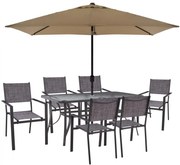 Σετ Κήπου Τραπεζαρία HM11469 8 τεμ Γκρί με Ομπρέλα & Τραπέζι 150x90x75 εκ. με 6 Καρέκλες Textline