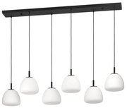 Κρεμαστό Φωτιστικό L144,5xH150cm Εξάφωτη Ράγα 6xE27 Μέταλλο Μαύρο-Λευκό Οπάλ Γυαλί Eglo Balmes 390203