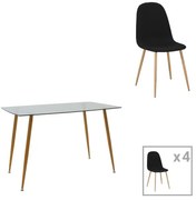 Σετ Τραπεζαρίας Chloe - Bella 5 τεμ Γυάλινο 8χιλ σε Ανθρακί με Μεταλλικό Φυσικό Πόδι 120x70x75εκ. 120x70x75 εκ.