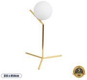 GloboStar ELFIS GOLD 01551 Μοντέρνο Επιτραπέζιο Φωτιστικό Πορτατίφ Μονόφωτο 1 x E27 Χρυσό Μεταλλικό με Λευκό Γυαλί Μπάλα Φ15 x Υ53cm - 01551