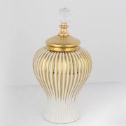 Βάζο Κεραμικό Με Καπάκι 752-20194 19.5x41cm White-Gold Estheti Home Ceramic