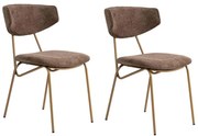 Καρέκλα Nancy (Σετ 2Τμχ) 566WYL1134 48x59x80cm Brown-Gold Μέταλλο,Ύφασμα