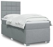 vidaXL Κρεβάτι Boxspring με Στρώμα Ανοιχτό Γκρι 90x190 εκ. Υφασμάτινο