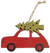 XMASfest Στολίδι Κρεμαστό Ξύλινο 20Τμχ Αμάξι Με Δέντρο 10.5x7cm Κόκκινο 93-3032
