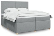 Κρεβάτι Boxspring με Στρώμα Ανοιχτό Γκρι 200x200 εκ. Υφασμάτινο