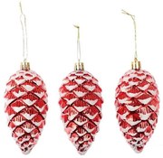 Χριστουγεννιάτικη Στολίδια Κουκουνάρια 012.862304042 (Σετ 3τμχ) 11,3cm White-Red