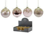 Μπάλα Με Glitter Διακόσμηση Ροζ Γυαλί Φ8cm Σε 4 Σχέδια