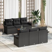 vidaXL Σετ Καναπέ 7 Τεμαχίων με Μαξιλάρια Μαύρο Πολυ Ρατάν Ακακία