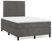 Κρεβάτι Boxspring με Στρώμα &amp; LED Σκ.Γκρι 120x190εκ. Βελούδινο