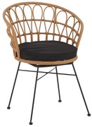 Πολυθρόνα Felicia  rattan φυσικό-μεταλλικό μαύρο πόδι Φ60x81εκ