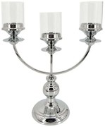 Κηροπήγιο Classic 3 Θέσεων 24-15-40057 37x15x46cm Silver Marhome Μέταλλο,Γυαλί