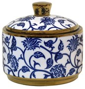 Κεραμικό Δοχείο με Καπάκι FL22960 Fylliana Μπλέ - Λευκό - Χρυσό Φ13x13 εκ. 13x13x13 εκ.