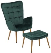 Πολυθρόνα Maddison με υποπόδιο-μαξιλάρι σκούρο πράσινο βελούδο-πόδι φυσικό 68x72x98εκ 68x72x98 εκ.