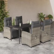 vidaXL Σετ Τραπεζαρίας Κήπου 5 τεμ. Αν. Γκρι Συνθ. Ρατάν με Μαξιλάρια