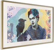 Αφίσα - Frida with a Raven - 60x40 - Χρυσό - Με πασπαρτού