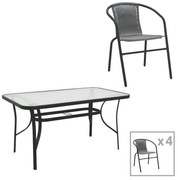 Σετ κήπου - Τραπεζαρία Obbi - Ensure 5 τεμ. μέταλλο - γυαλί μαύρο 140x80x70 εκ. 140x80x70 εκ.