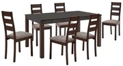 SIENNA Set (1+6) Τραπεζαρίας - Κουζίνας, Σκούρο Καρυδί, Melamine Greystone,Ύφασμα Μπεζ