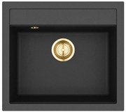 Helika Quadro SQQ 100 Ένθετος Γρανιτένιος Νεροχύτης με Χρυσή Βαλβίδα Μ56.5xΠ51cm Μαύρος