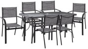 Σετ κήπου Τραπεζαρία HM11532.01 7 τεμ Μεταλλικό Γκρί με Τραπέζι 150x90x75 εκ. &amp; 6 Καρέκλες Textline