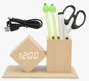 Επιτραπέζιο Ξύλινο Ψηφιακό Ρολόι-Ξυπνητήρι με Μολυβοθήκη, H7-10