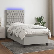 Κρεβάτι Boxspring με Στρώμα & LED Αν.Γκρι 100x200εκ. Υφασμάτινο