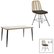 Τραπεζαρία Naoki E σετ 5 τμχ rattan φυσικό-μαύρο μέταλλο-γυαλί 160x90x78εκ 160x90x78 εκ.