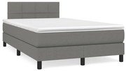 vidaXL Κρεβάτι Boxspring με Στρώμα &amp; LED Σκ.Γκρι 120x190εκ. Υφασμάτινο