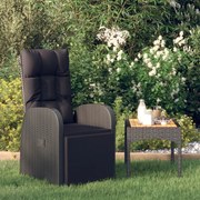 vidaXL Καρέκλα Κήπου Ανακλινόμενη Μαύρη Συνθετικό Ρατάν με Μαξιλάρια