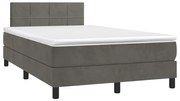 vidaXL Κρεβάτι Boxspring με Στρώμα &amp; LED Σκ.Γκρι 120x190εκ. Βελούδινο