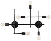 00664 GloboStar® GLOBOSTAR® PIPING 00664 Vintage Φωτιστικό Τοίχου - Απλίκα με Ντουί 6 x E27 AC 220-240V IP20 - Μαύρο - Μ66 x Π9.5 x Υ49cm