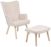 Πολυθρόνα με υποπόδιο Melisia pakoworld μπεζ ύφασμα και ξύλινο πόδι σε φυσική απόχρωση 59x67x94εκ