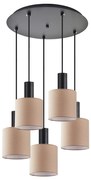 SE21-BL-4-5BL-SH3 ADEPT TUBE Black Pendant Brown Fabric Shade+ HOMELIGHTING 77-8524