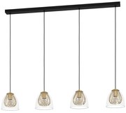 Φωτιστικό Οροφής Jazminia 390038 135x19,5x150cm 4xE27 40W Black-Brass Ατσάλι,Γυαλί