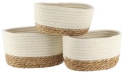 Καλάθι Αποθήκευσης Tahitian 06.84164213 (Σετ 3Τμχ) White-Natural Βαμβάκι, Ψάθα