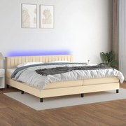 Κρεβάτι Boxspring με Στρώμα &amp; LED Κρεμ 200x200 εκ. Υφασμάτινο