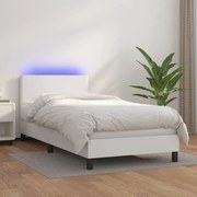 Κρεβάτι Boxspring με Στρώμα &amp; LED Λευκό 80x200 εκ. Συνθ. Δέρμα - Λευκό