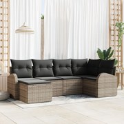 vidaXL Σετ καναπέ κήπου 6 τεμαχίων με μαξιλάρια γκρι πολυ ρατάν